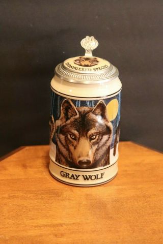 1993 Budweiser Endangered Species Beer Stein Gray Wolf Anheuser Busch 10378