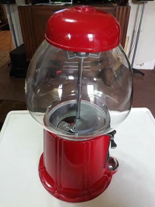 Vtg RED Carousel Bubble Gum Candy Machine Cast Metal Glass Globe VINTAGE 3