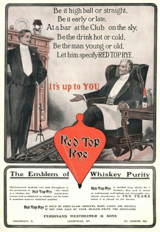 Red Top Rye - Fredinand Westheimer & Sons,  Distillers - 1903 Antique Ad