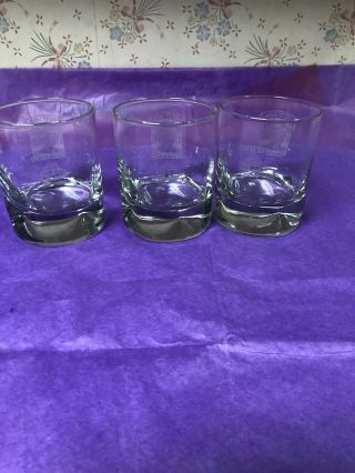 Set Of 3 Cutty Sark Scots Whisky Dimpled Rocks Glasses Etched Logo Both Sides
