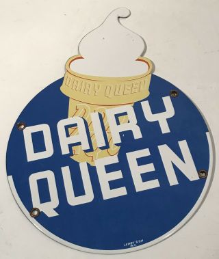 Vintage Dairy Queen Ice Cream Cone Porcelain Sign Advertising 11.  25” X 8”