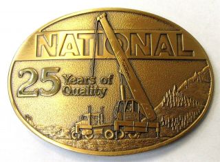 1972 National Crane 25 Year Limited Edition Brass Belt Buckle Heavy Equipment