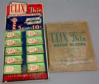 Vintage Clix Double - Edge Thin Razor Blades Counter Display Complete W/10 Packs
