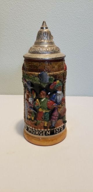 13 Vtg W.  Germany Lidded Beer Stein 7” HEUTE DU UND MORGEN IST ' S EIN ANDRER 2