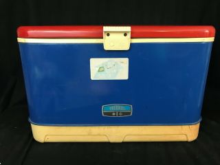 Vintage Thermos Cooler Red White And Blue With Can Opener And Drain