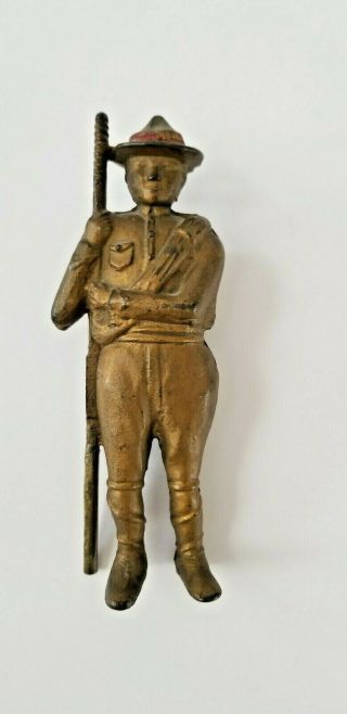 Antique Cast Iron Soldier Boy Scout Leader Figurine Bank