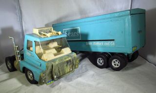 VINTAGE 1960 ' s LARGE PRESSED STEEL SEARS,  ROBUCK AND Co.  TRACTOR TRAILER 8