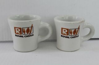 2 Vintage Royal Castle Coffee Mugs Cups Jackson China White Logo Restaurant Old