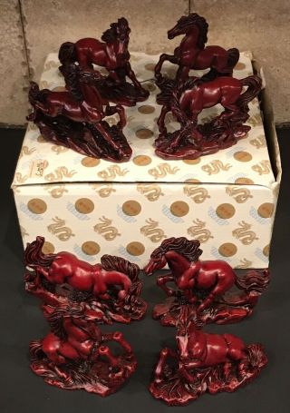 3” Set Of 8 Red Horse Resin Collector Figurines Made In China