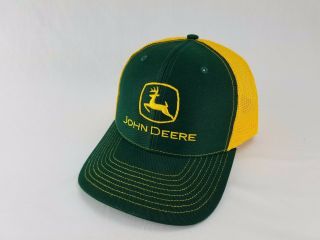 John Deere Green & Yellow Twill Mesh Cap Hat Richardson 112 3d