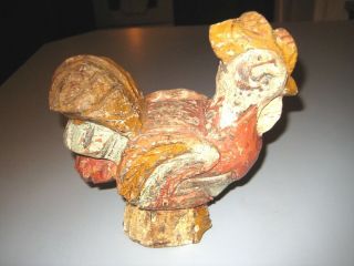 Primitive Folk Art Carved Wood Chicken Rooster Rustic French Country Folk Art