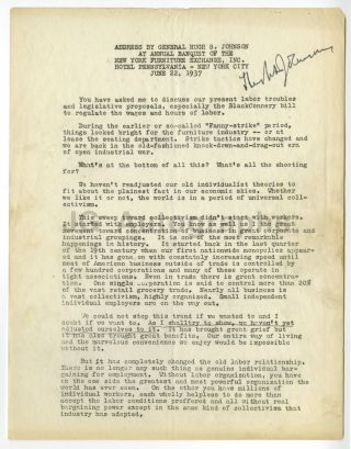 Hugh S.  Johnson - Fdr Advisor,  Head Of Nra - Signed Mimeograph,  1937