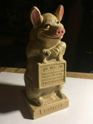 Antique Hubley Cast Iron Still Bank " Thrifty The Wise Pig " 1930 - 1936