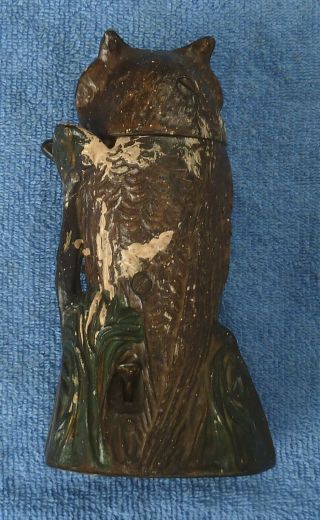 Antique 1880’s Cast Iron Owl Turns Head Mechanical Bank by J & E Stevens 2