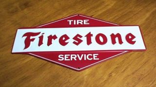 Firestone Tire Service Embossed Metal Sign Oil Gas Station 11 " X 6 "