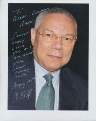 Colin Powell Signed Color Photo W/lengthy Sentiment.