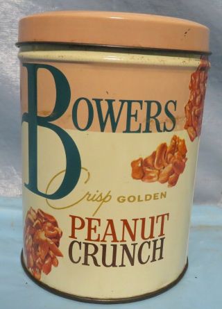 Bowers Crisp Golden Peanut Crunch Vintage 14oz Tin Country Cabin Decor