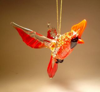 Blown Glass Figurine " Murano " Art Hanging Bird Red Cardinal Ornament