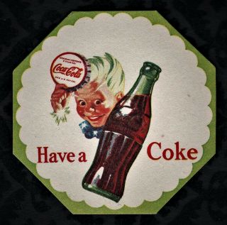 (2) Authentic 1950s Coca Cola Coaster With Sprite Boy Tipping His Bottle Cap Hat