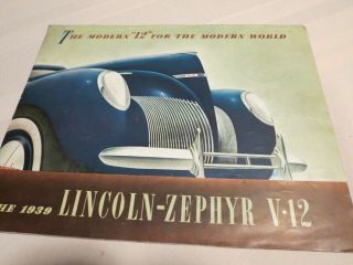 Vintage - 1939 - Vehicle Brochure///lincoln - Zephyr V - 12 Automobile//findley Oh