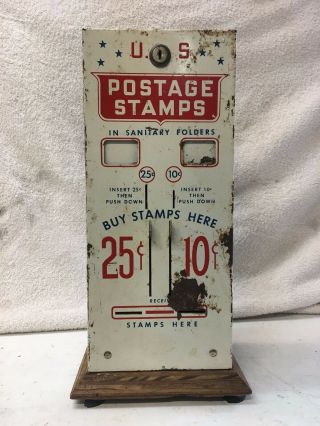 Vintage Us Postage Stamps Dispenser Vending Machine Metal: 25 / 10 Cents