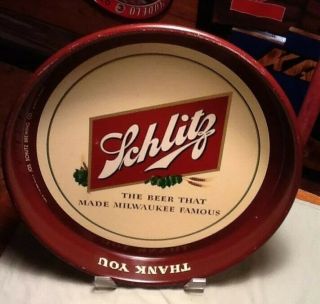 Vintage Schlitz " Beer That Made Milwaukee Famous " Tin Serving Tray 13 "