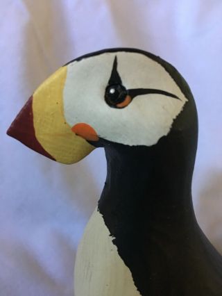 John Nelson 2000 Woodcarvings Carved & Painted Horned Puffin Glass Eyes Signed 3