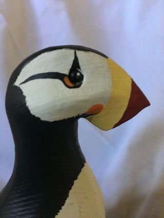 John Nelson 2000 Woodcarvings Carved & Painted Horned Puffin Glass Eyes Signed 4