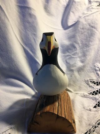 John Nelson 2000 Woodcarvings Carved & Painted Horned Puffin Glass Eyes Signed 6