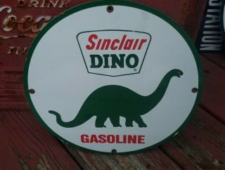 Vintage Old Sinclair Dino Gasoline Porcelain Sign Gas Station Oil Soda