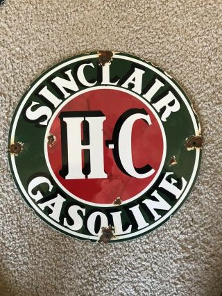 Vintage Sinclair Hc Gasoline Porcelain Gas Oil Pump Plate Sign