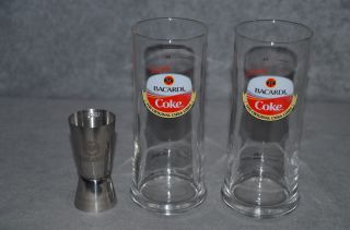 (2) Bacardi And Coca Cola Highball Glass 300ml,  Jigger Rum & Coke
