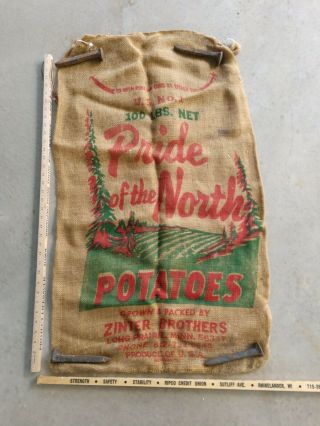 Vintage Burlap Bag / Gunny Sack Pride Of The North Potatoes,  Zinter Bros.  Minn.