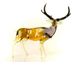 Brown Yellow Deer Figurine Blown Glass " Murano " Art Animal Elk Sculpture
