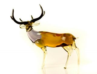 Brown Yellow Deer Figurine Blown Glass 