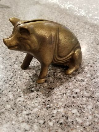 Vintage Brass Piggy Bank Sitting Pig Heavy