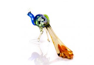 Glass peacock statue,  Russian blown art miniature color bird figurine 2