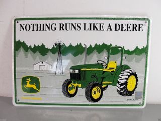 Nothing Runs Like A John Deere Licensed Tin Metal Wall Sign Tractor 18x12 Us