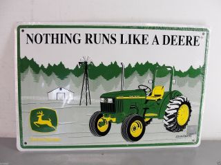 NOTHING RUNS LIKE A JOHN DEERE LICENSED TIN METAL WALL SIGN TRACTOR 18x12 US 3