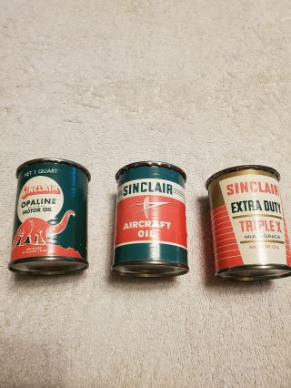 3 Vintage Sinclair Motor Oil Promo Miniature Tin Can Banks.