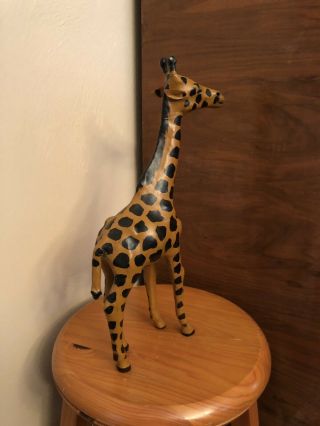 Leather Wrapped Giraffe African Safari Animal Decor 14.  5 " Tall Figure Statue