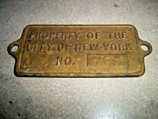 Property Of The City Of York Brass Sign Classic Home Display Ny Collectible