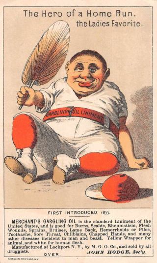 Sports Baseball Gargling Oil Ad " Home Run " Vintage Tradecard Jd933788