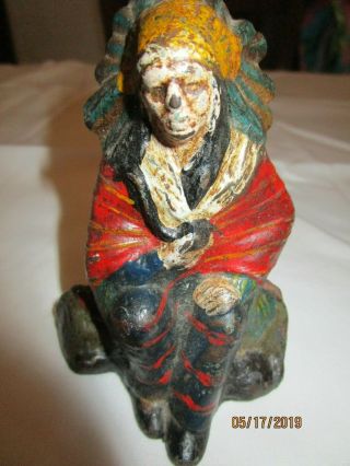 Vintage Case Iron Sitting Chief On Log Coin Bank