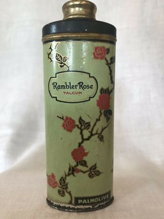 Vintage Palmolive Rambler Rose Art Deco Tin Toilet Powder Talc Green Made Is Usa