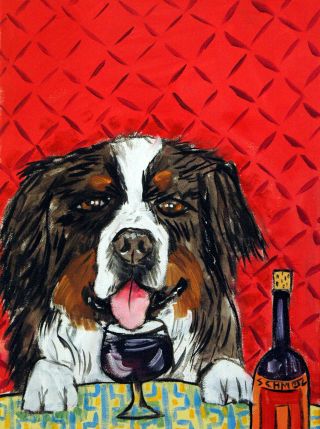 Bernese Mountain Dog Wine Art Print 13x19 Signed Jschmetz
