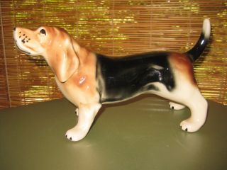 Vintage Large 10 " Tri - Color Harrier Beagle Ceramic Figurine Statue Standing Pose