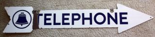 Vintage Blue/white Public Telephone Two Sided Metal Sign 36x7