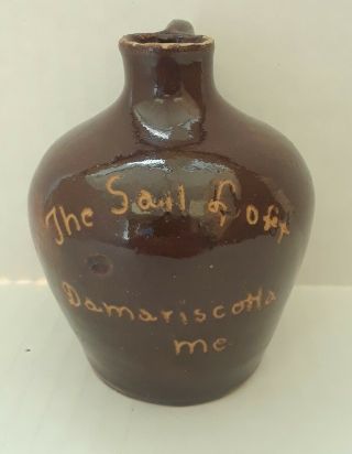 Mini Stoneware Scratch Whiskey/liquor Jug " The Sail Loft " Damariscotta,  Me.