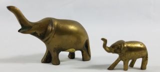 Pair Small Vintage Brass Elephants Trunk Up Good Luck Knick Knacks Home Decor